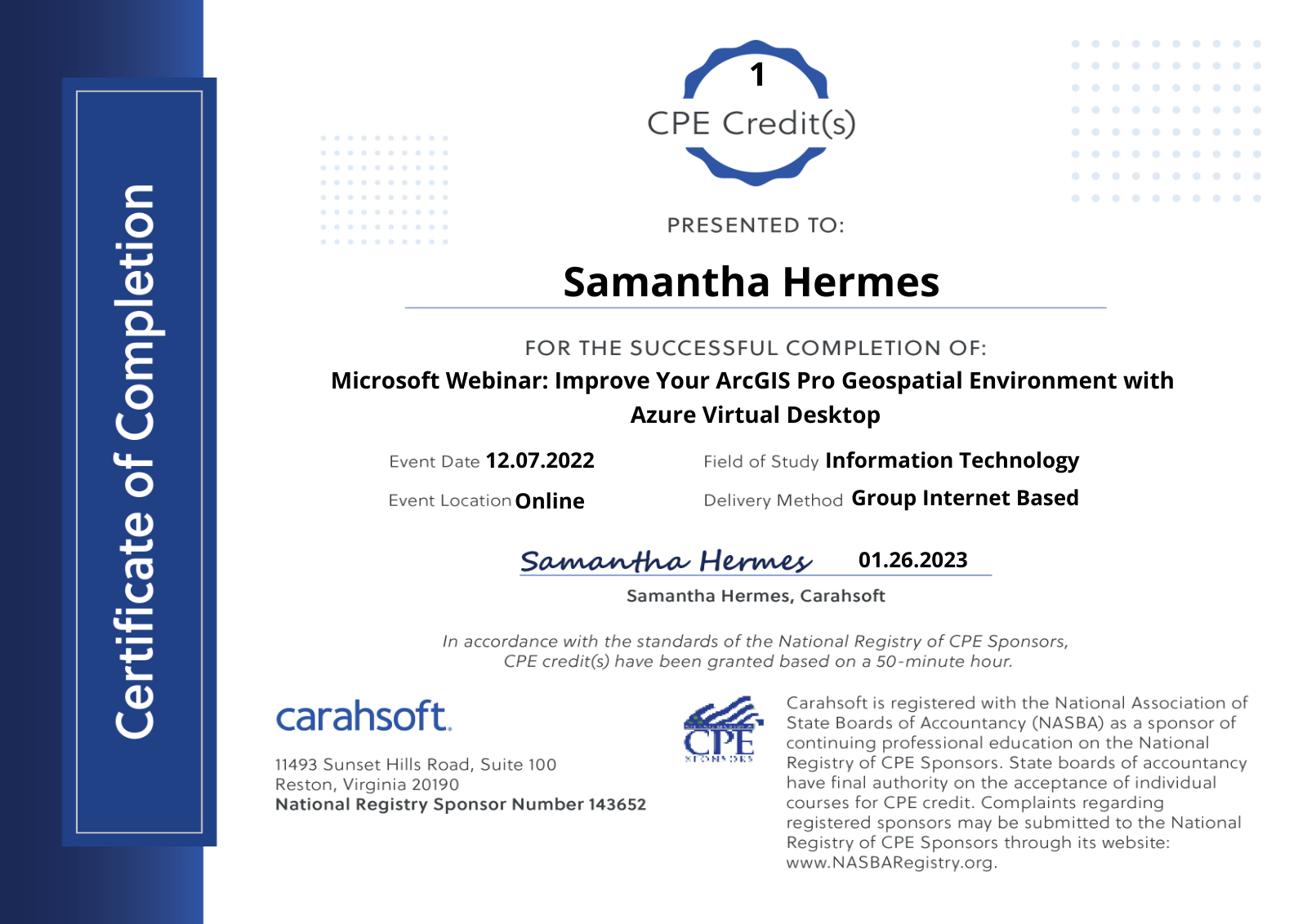 CPE Credit Certificate