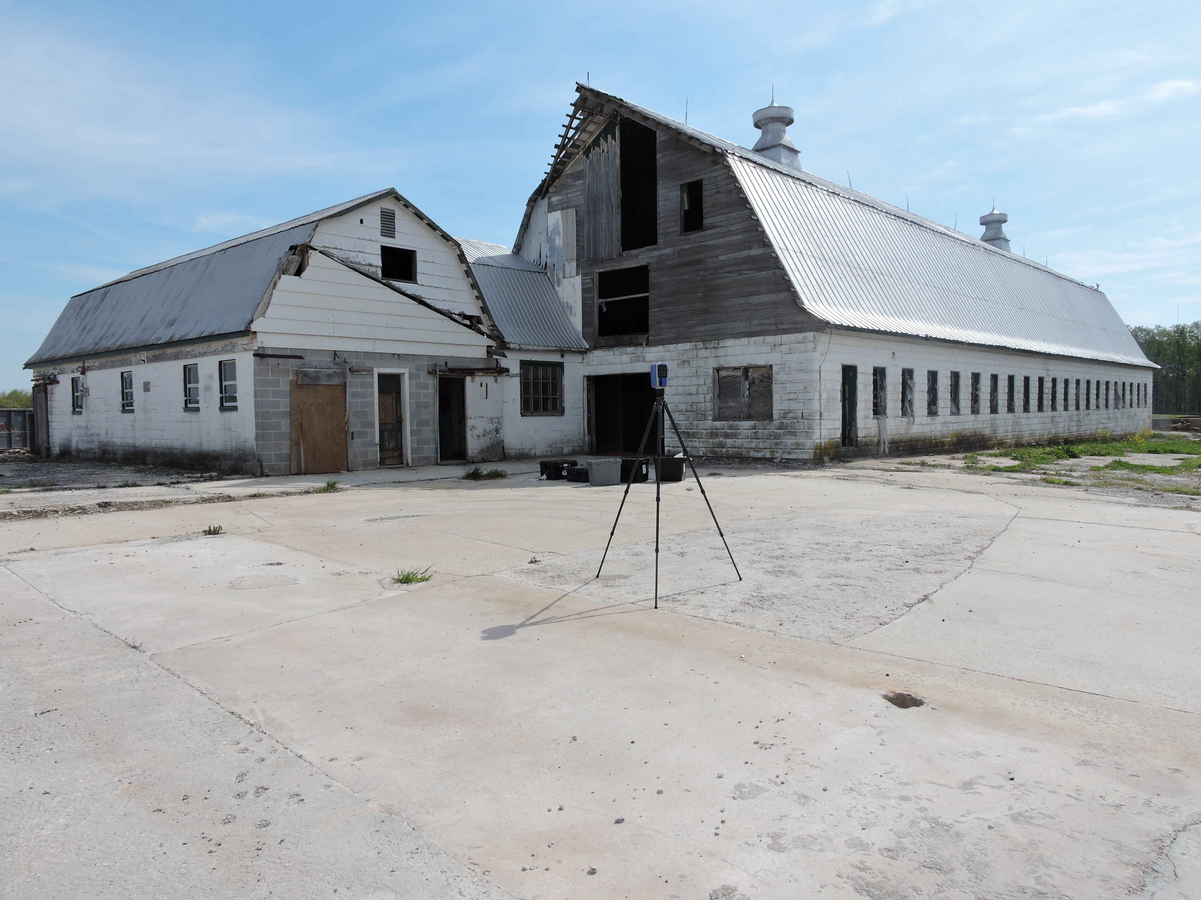 Scanning the first barn using a FARO laser scanner.